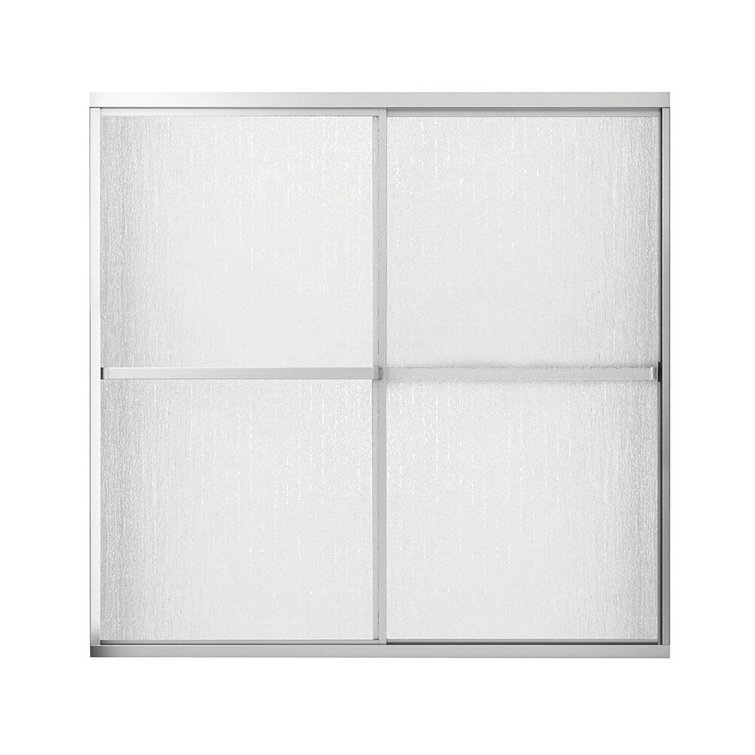 Polar Chrome Framed Sliding Tub Door with Raindrop Glass