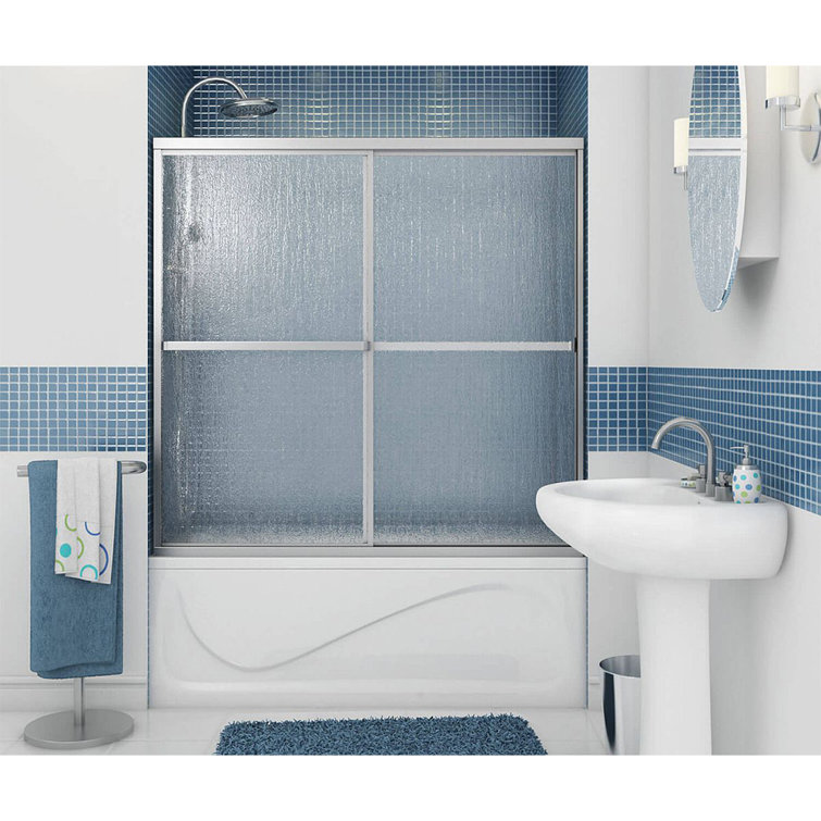 Polar Chrome Framed Sliding Tub Door with Raindrop Glass