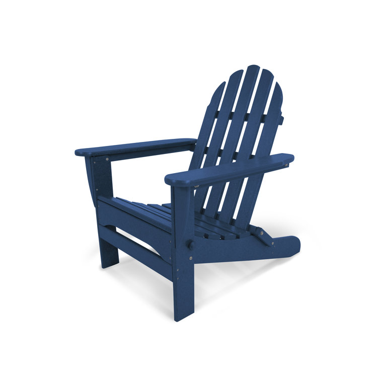 Navy Blue HDPE Plastic Folding Adirondack Chair with Arms