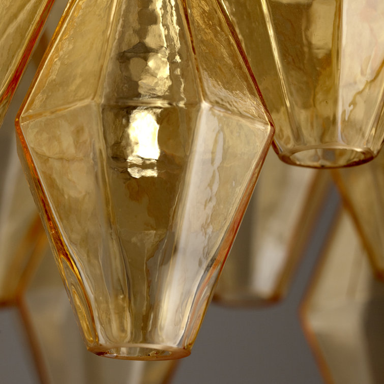 Amber Glass and Chrome Geometric Pendant Light