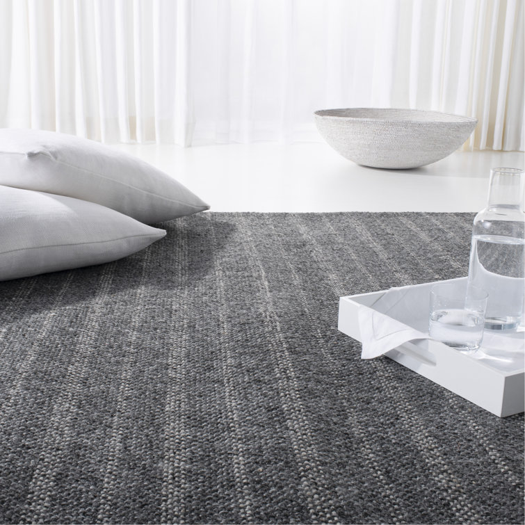 Hand-Knotted Charcoal Gray Stripe Wool-Viscose 10' x 14' Area Rug