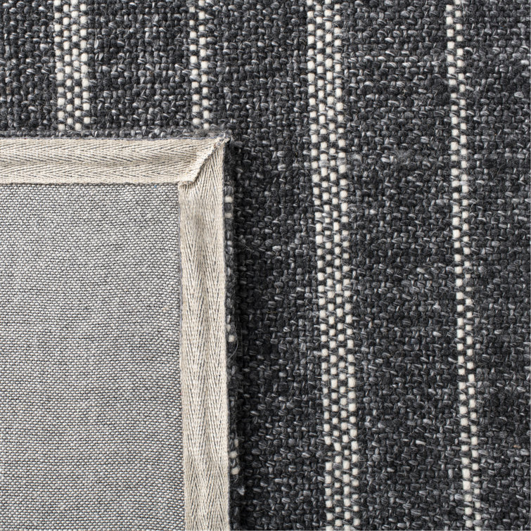 Charcoal and Gray Handwoven Wool and Viscose Striped Runner Rug