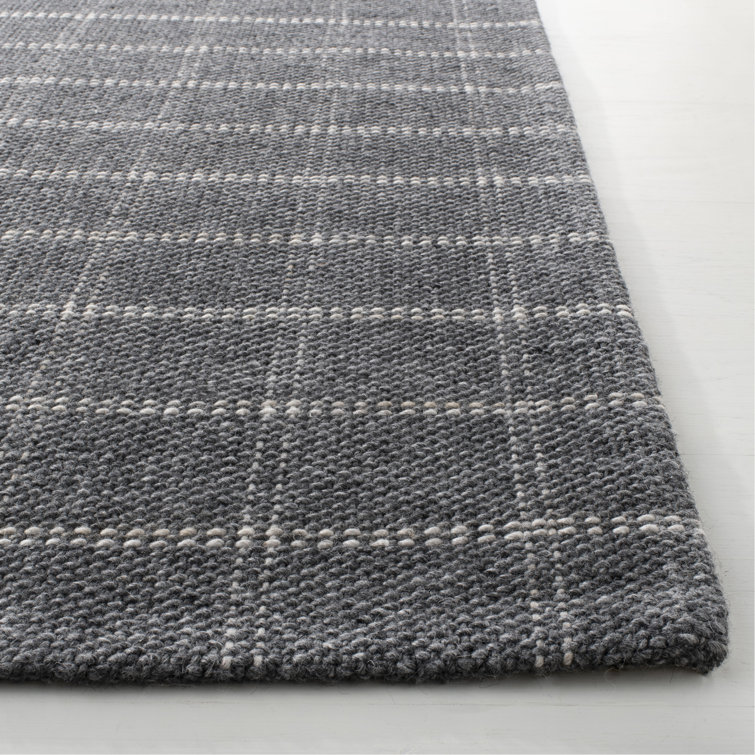 Charcoal Check Pattern Hand-Tufted Wool and Viscose Rug 2' x 3'