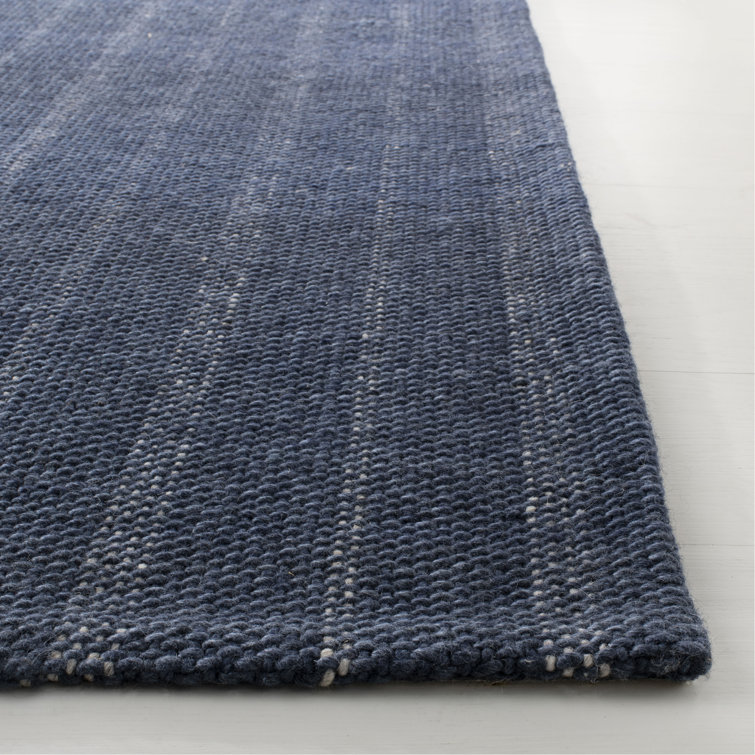 Handmade Striped Navy Blue Wool & Viscose 5' x 8' Area Rug