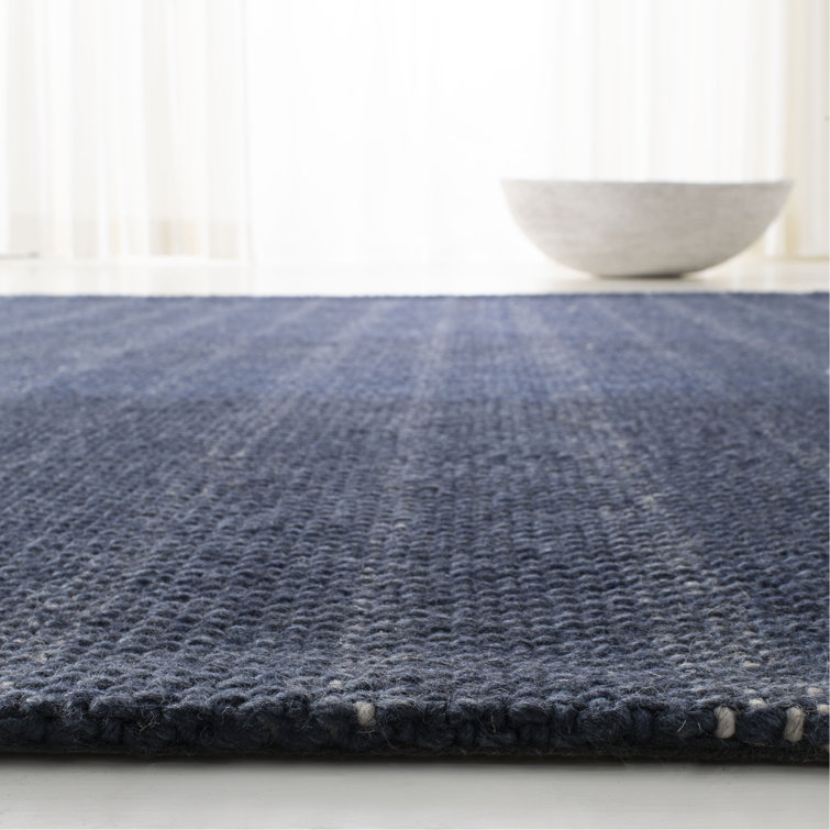 Handmade Striped Navy Blue Wool & Viscose 5' x 8' Area Rug