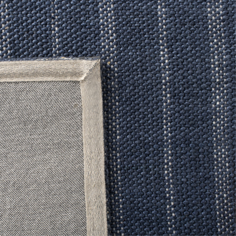 Handmade Striped Navy Blue Wool & Viscose 5' x 8' Area Rug