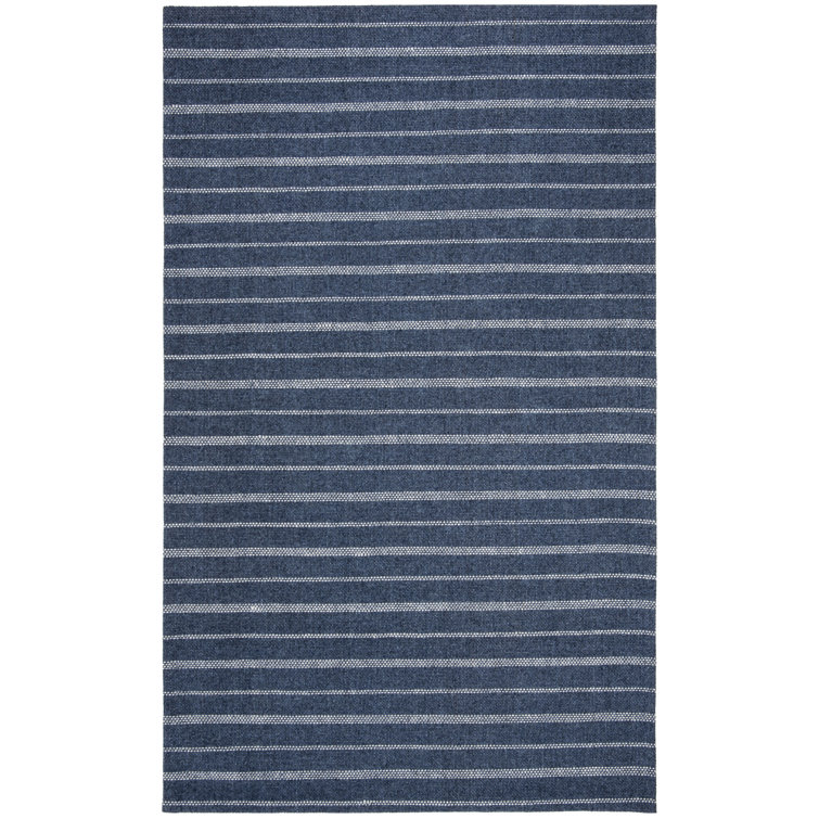 Navy and White Striped Wool Viscose Area Rug 9' x 12'