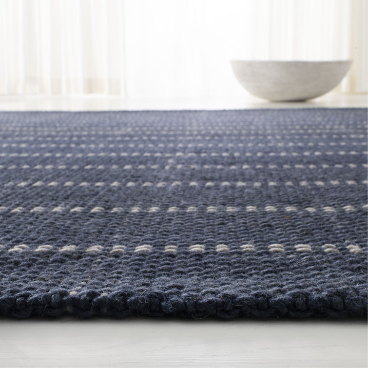 Tamworth Check Navy Blue Hand-Woven Wool-Viscose Runner Rug, 2'6" x 8'