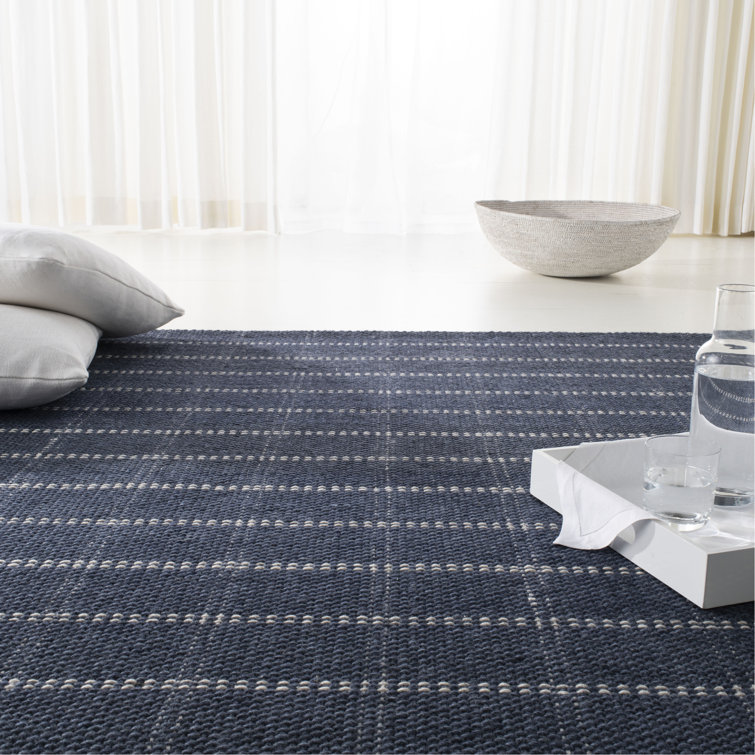 Hand-Knotted Tamworth Check Navy Blue Wool-Viscose 4' x 6' Area Rug