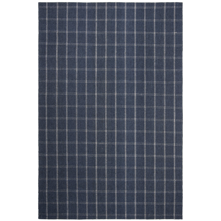 Hand-Knotted Tamworth Check Navy Blue Wool-Viscose 4' x 6' Area Rug