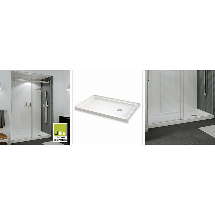 White Acrylic Rectangular Shower Base with Right Hand Drain