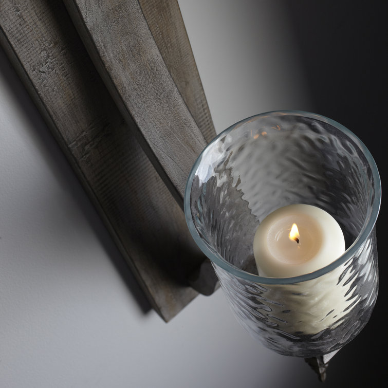 Washed Oak Contemporary Wall Candle Holder, 25" High