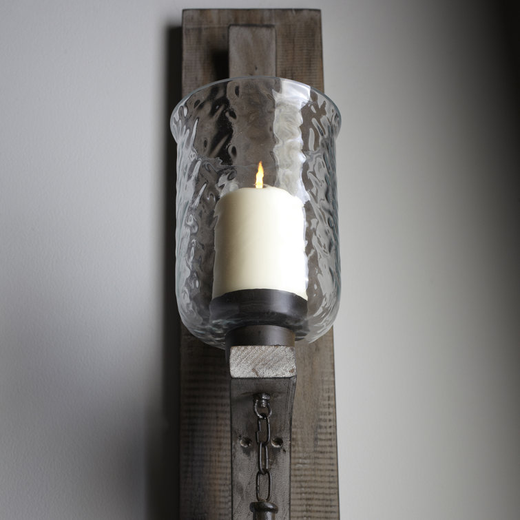 Washed Oak Contemporary Wall Candle Holder, 25" High