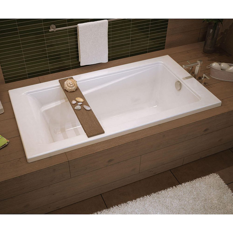 Rectangular White Acrylic Drop-In Soaking Bathtub, 60"