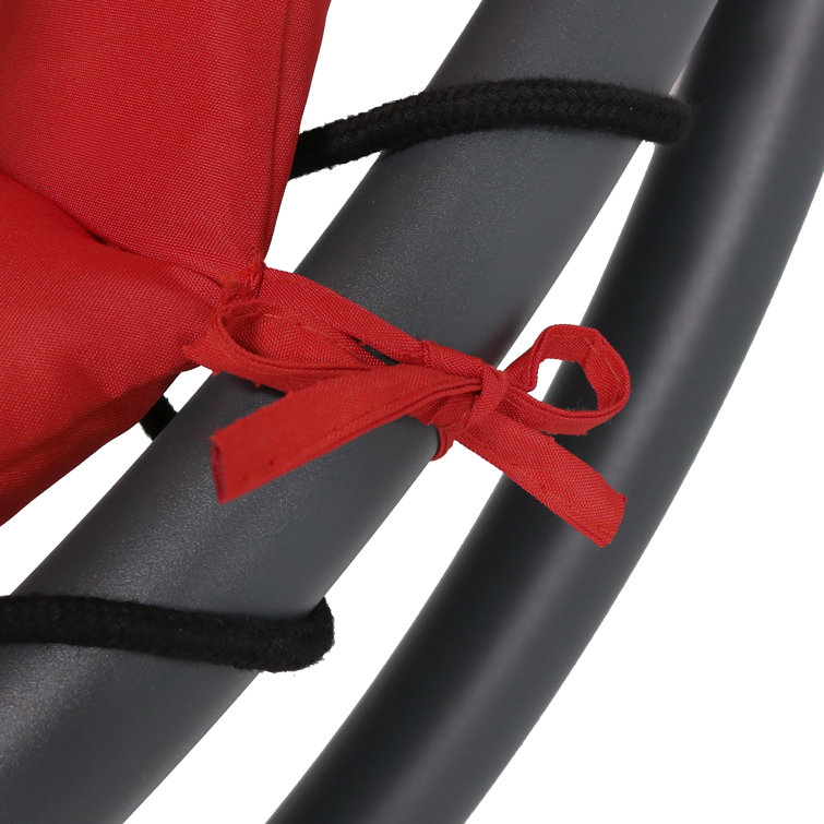 Red Steel Outdoor Hanging Chaise Lounge Chair with Canopy