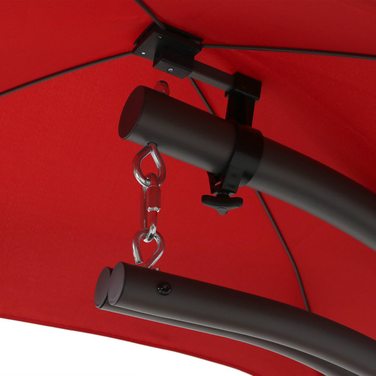 Red Steel Outdoor Hanging Chaise Lounge Chair with Canopy