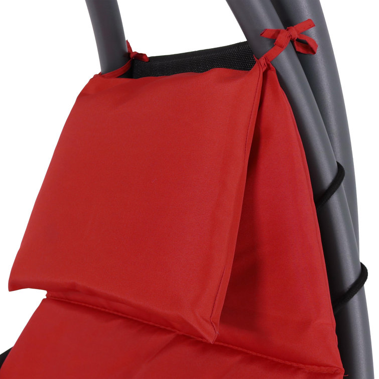 Red Steel Outdoor Hanging Chaise Lounge Chair with Canopy
