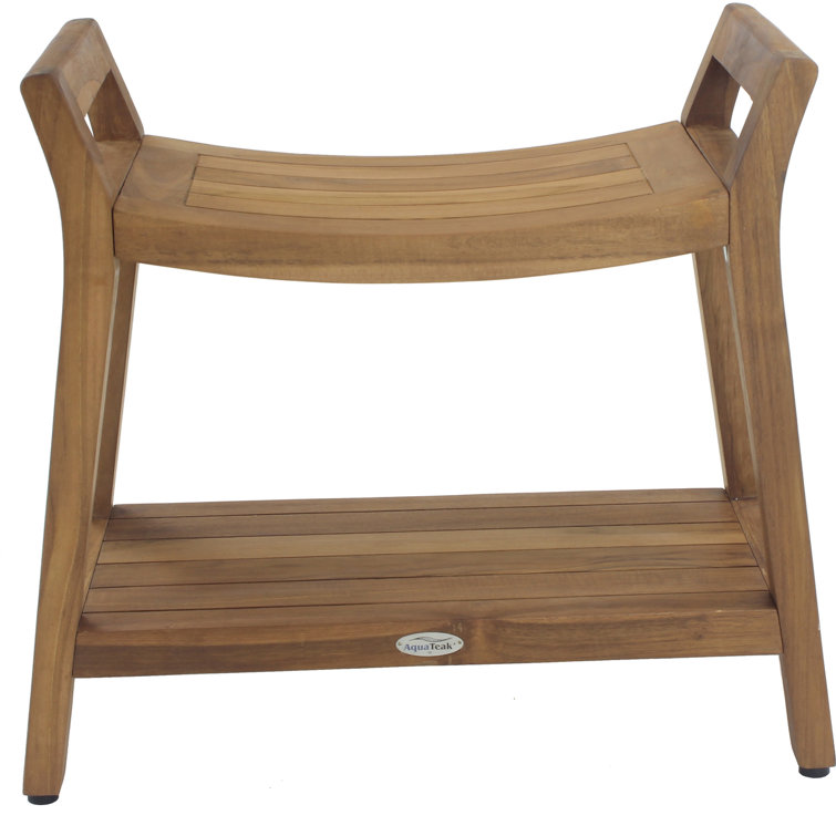 Compact Teak Wood Shower Bench with Shelf