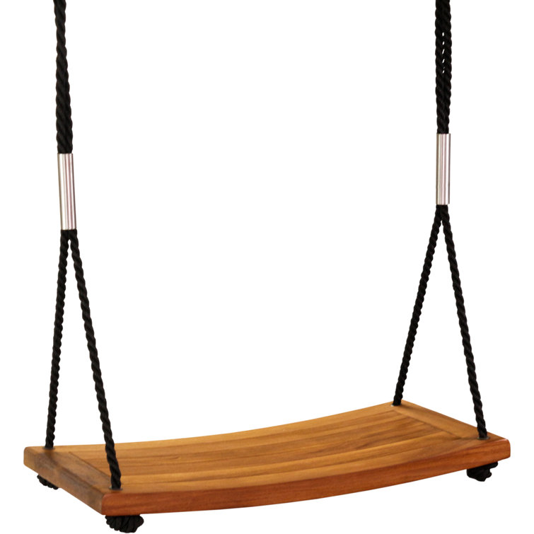 24" Natural Teak Wood Outdoor Swing with Black Ropes