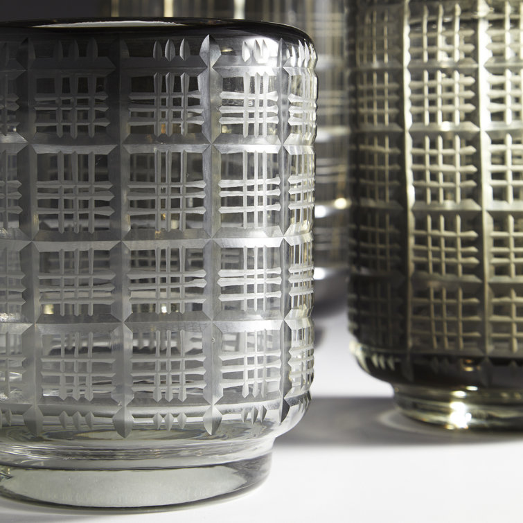 Small Gray Etched Glass Decorative Table Vase
