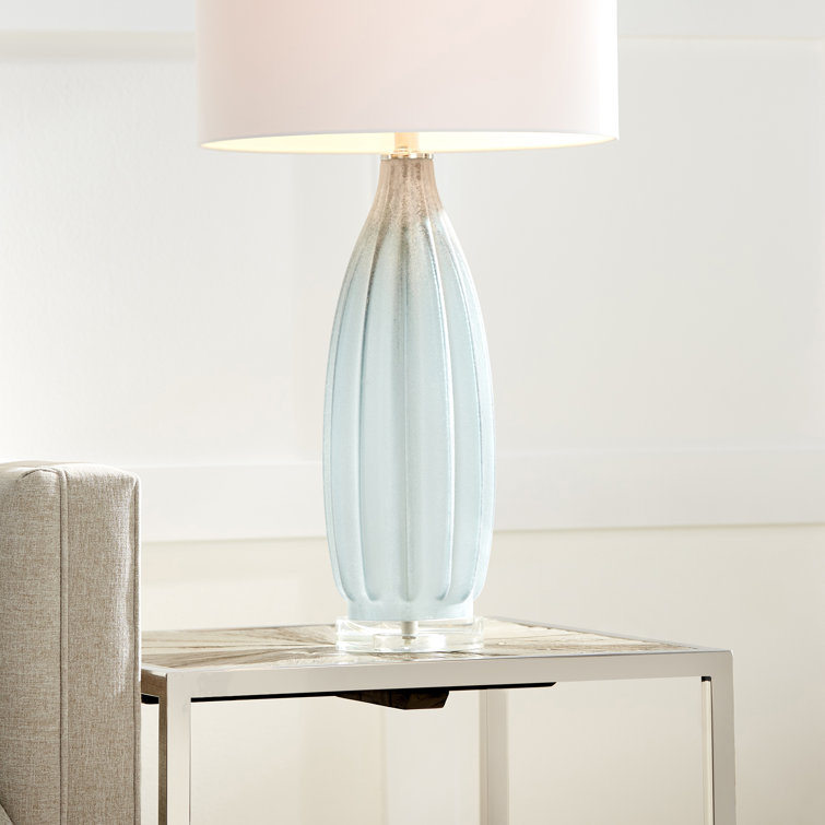 Blakemore Grey Glass Table Lamp with Off-White Cotton Shade