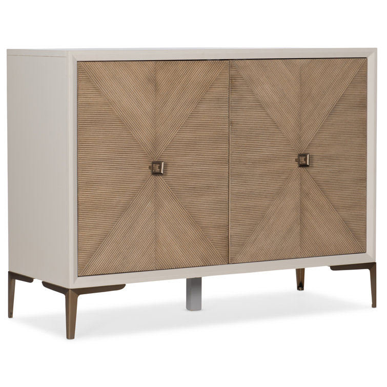 Contemporary Beige Poplar Solids 2-Door Hall Chest with Gold-Tone Accents
