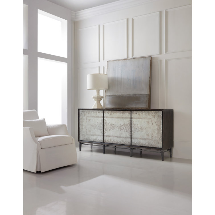 Dark Wood and Glass 74'' Sideboard with Storage