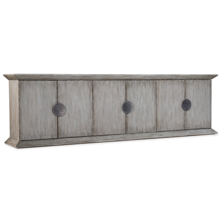 Gray Distressed Elm Veneer 3-Shelf Credenza