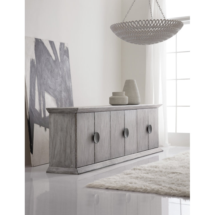 Gray Distressed Elm Veneer 3-Shelf Credenza