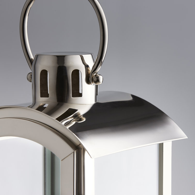 Modern Nickel and Glass Tall Tabletop Candle Lantern, 24"