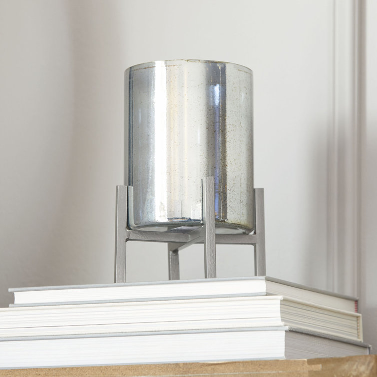Small Silver Glass Hurricane Candle Lantern