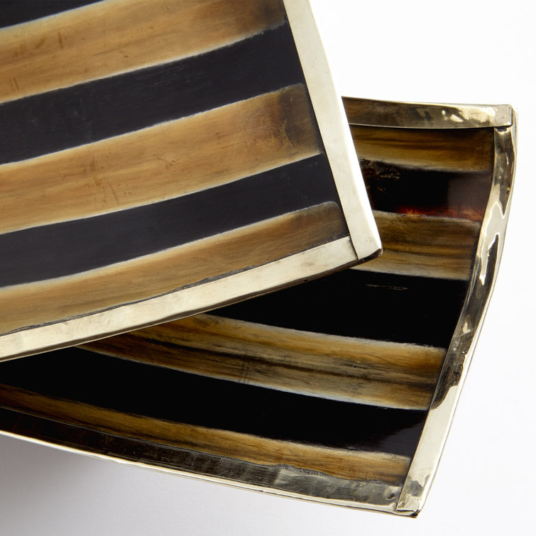 Chic Rustic Modern Horn & Silver 9.5" Decorative Tray