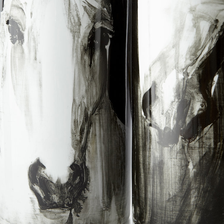 Black and White Ceramic Horse Portrait Table Vase