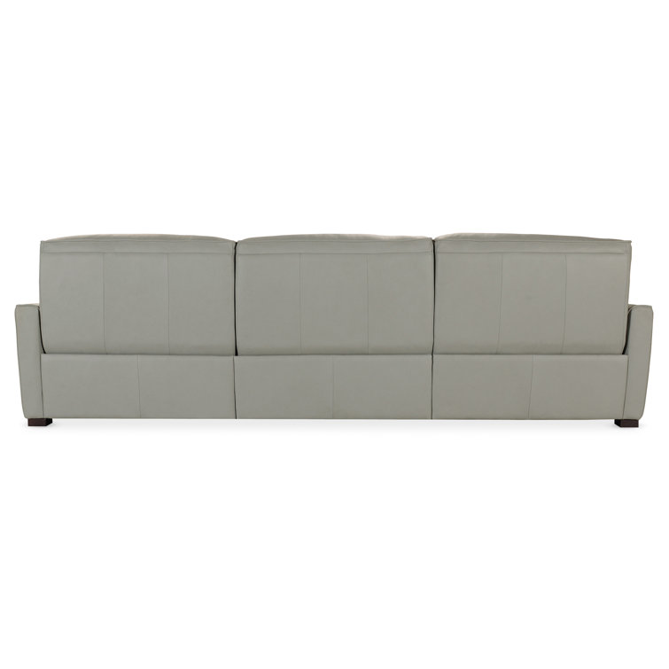 Dove Grey Leather Reclining Sectional Sofa with Chaise