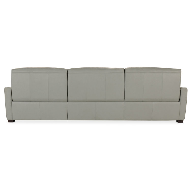 Dove Grey Leather Reclining Sectional Sofa with Chaise