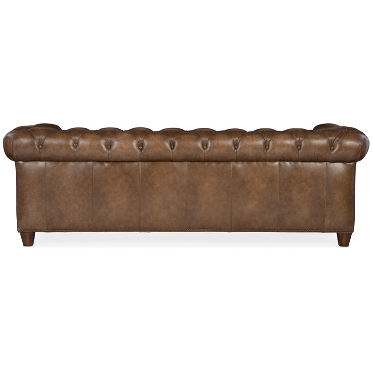 Brown Tufted Leather Chesterfield Sofa with Nailhead Trim