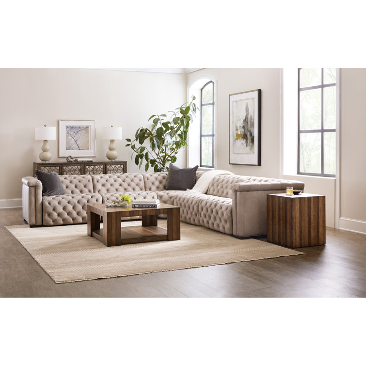 Giovanni Taupe Leather Tufted Reclining Sectional Sofa