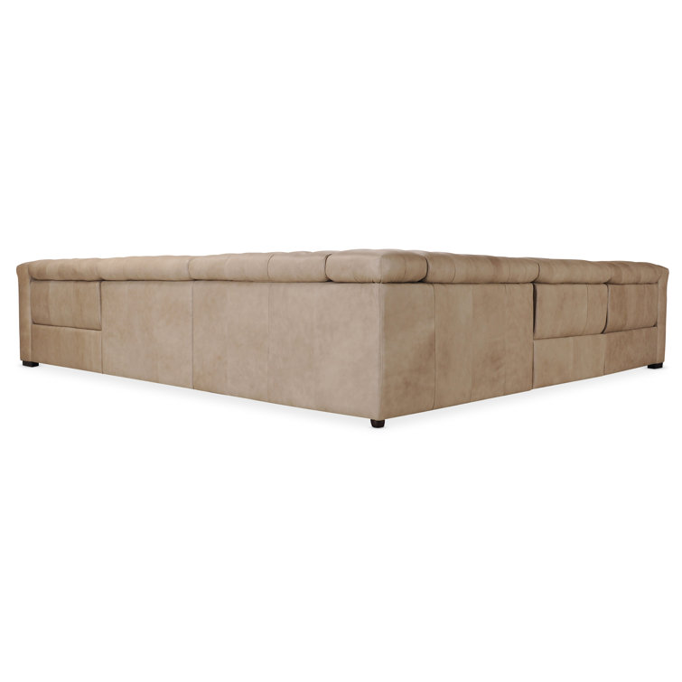 Giovanni Taupe Leather Tufted Reclining Sectional Sofa