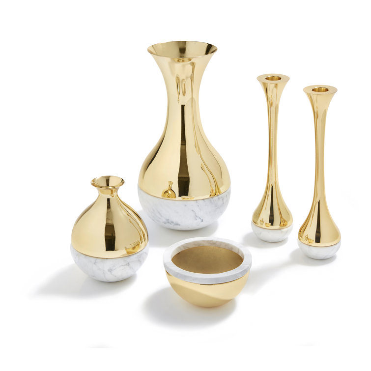 Carrara Marble and Brass Dual Taper Candlesticks Set