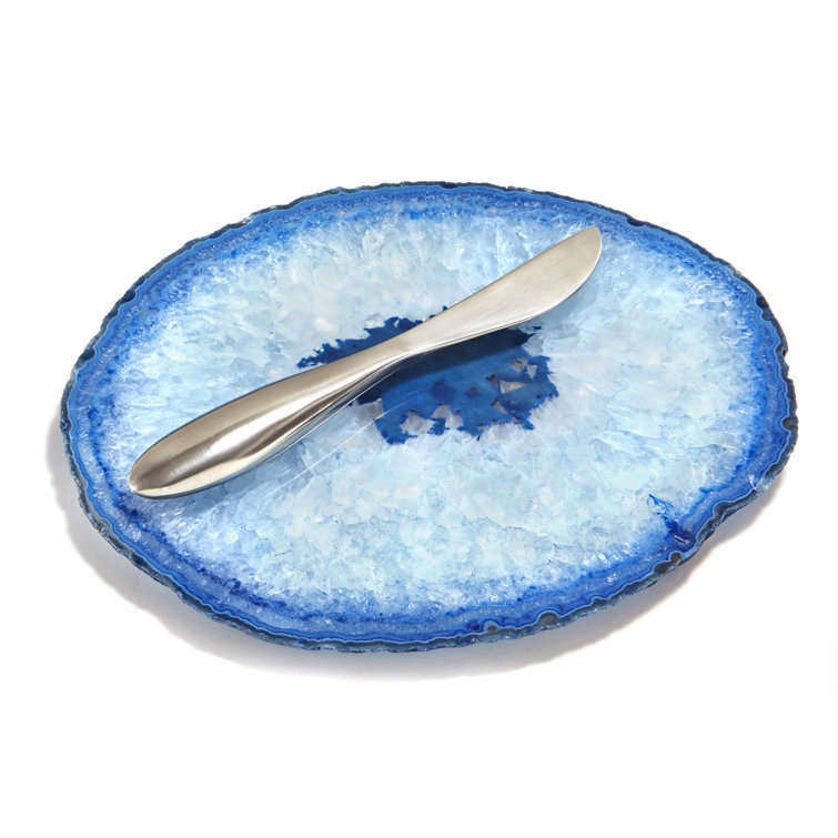 Azure Agate Handcrafted Cheese Plate with Stainless Steel Spreader