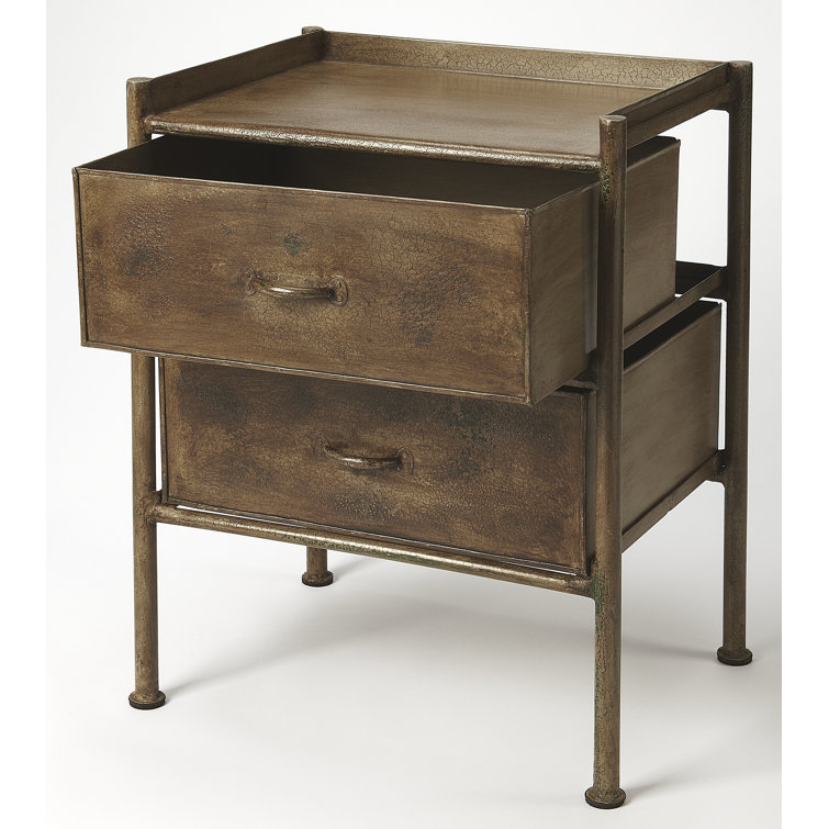Cameron 123" Antique Bronze Iron Side Table with Storage
