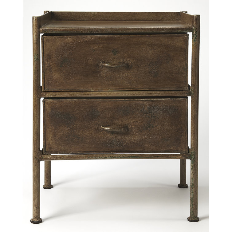 Cameron 123" Antique Bronze Iron Side Table with Storage