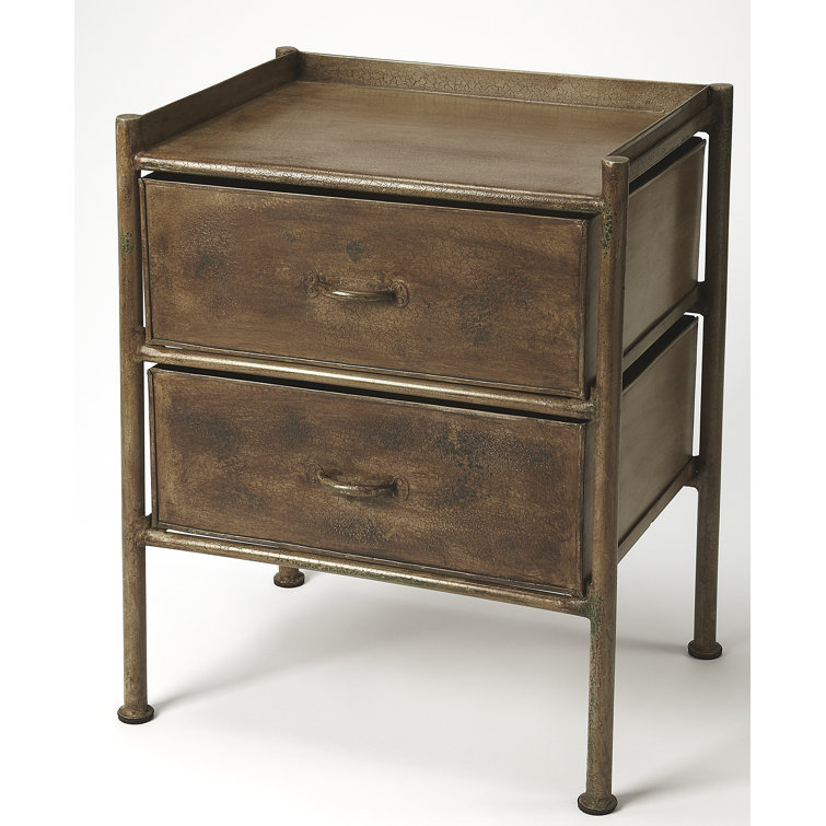 Cameron 123" Antique Bronze Iron Side Table with Storage
