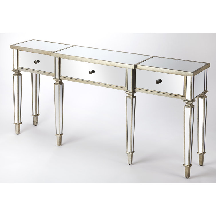 Hayworth Mirrored Console Table with Antique Gold Finish