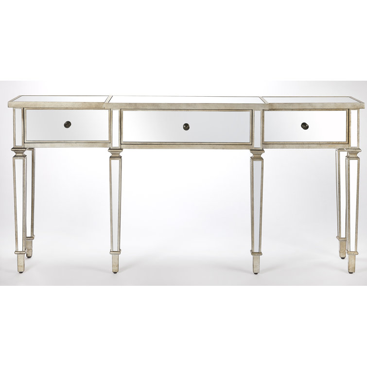 Hayworth Mirrored Console Table with Antique Gold Finish