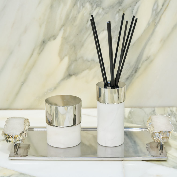 Silver Alabaster Scented Votive Candle with Metal Lid