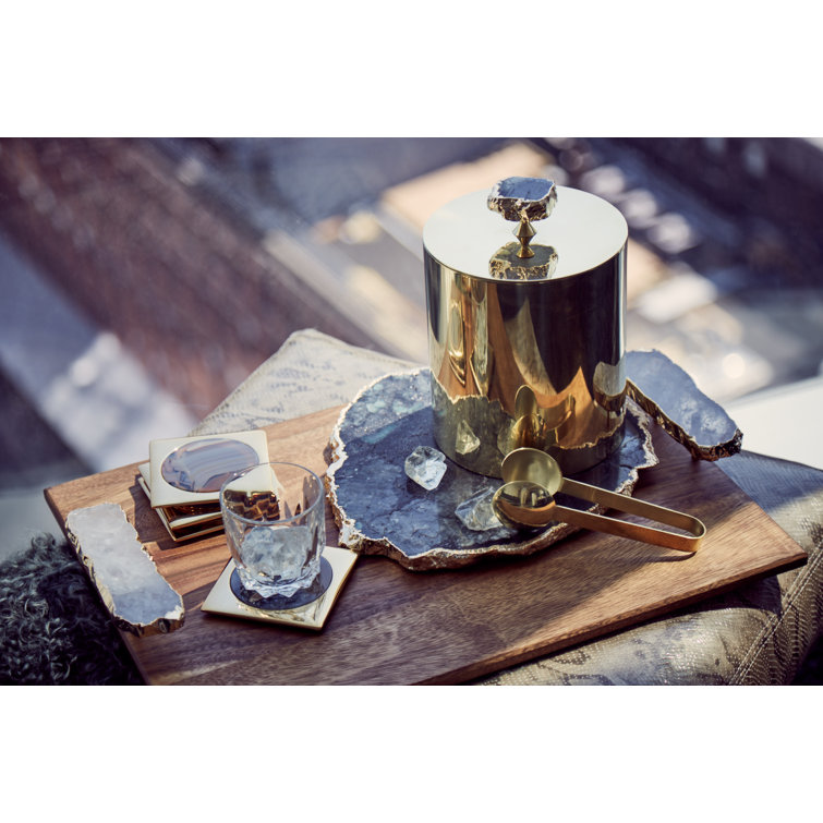 Gold Circular Brass Ice Bucket with Crystal Lid
