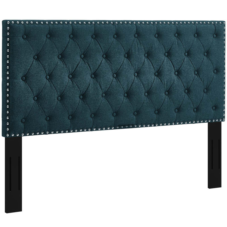 Helena Teal Tufted King Upholstered Linen Headboard