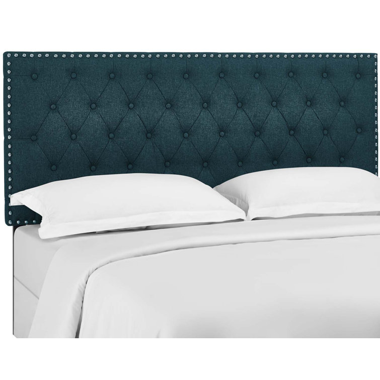 Helena Teal Tufted King Upholstered Linen Headboard
