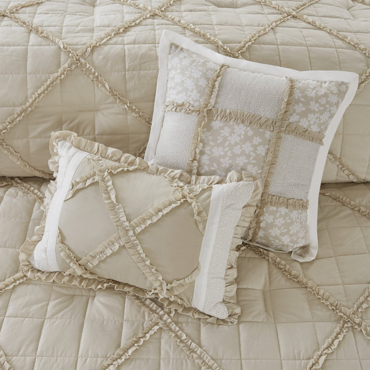 Seafoam Green Cotton Queen Comforter Set with Decorative Pillows